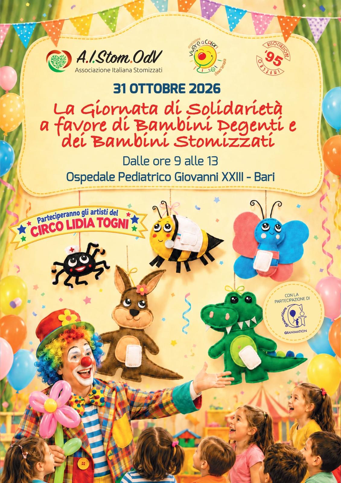 Locandina della giornata di solidarietà del 31 ottobre 2026 presso l’Ospedale Pediatrico Giovanni XXIII di Bari